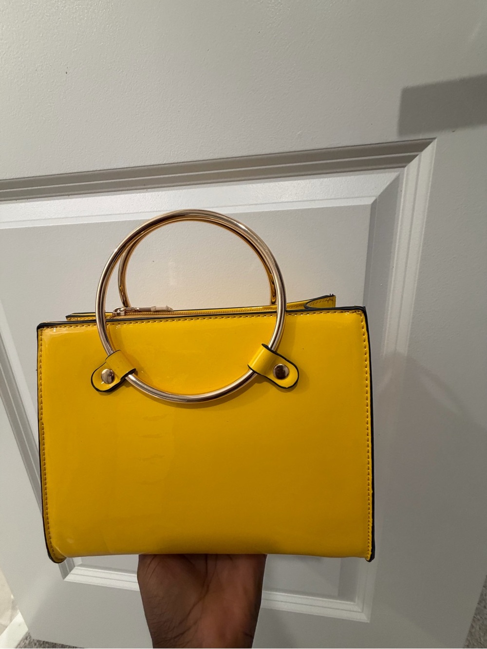 Yellow Ring-Handle Patent Satchel - Unbranded